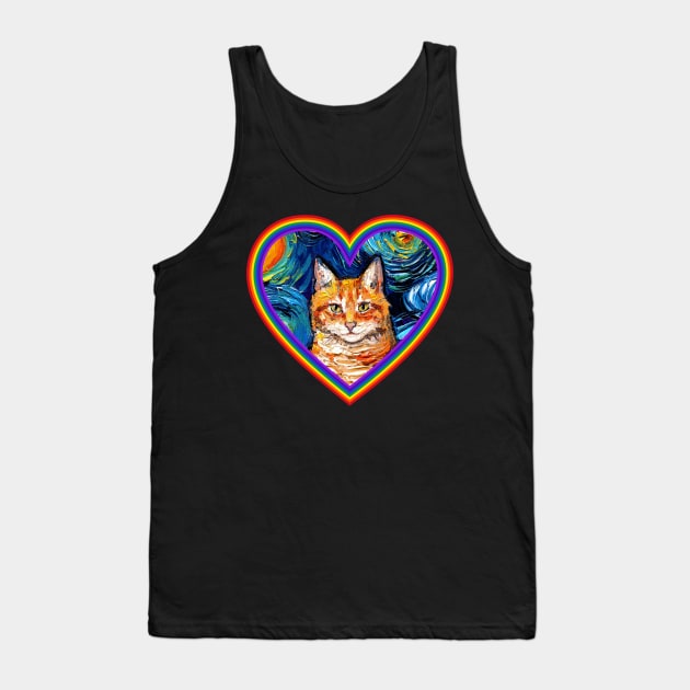 Orange Tabby Cat in a Rainbow Heart Tank Top by sagittariusgallery